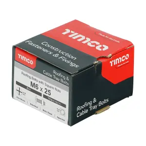 TIMCO Roofing Bolts & Square Nuts Silver - M6 x 25