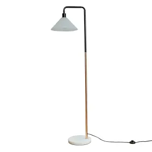 ValueLights Talisman Style Black/Copper Metal & White Marble Base Floor Lamp with Frosted Glass Shade with 4w LED Filament Bulb