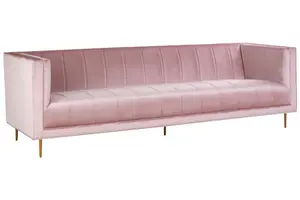 Interiors by Premier 3 Seat Pink Sofa, Plush Pink Velvet Upholstered Settee Sofa, Classic Style Sofa Couch For Outdoor Patio