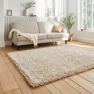 Beige Plain Shaggy Modern Easy To Clean Rug For Dining Room-120cm X 170cm