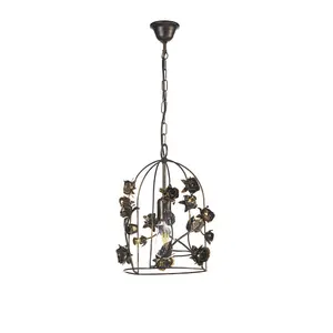 Luminosa Carolina Flower Design Wire Frame Pendant Ceiling Light, Bronze