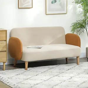 HOMCOM Modern 2 Seater Sofa w/ Rubber Wood Legs 130 x 74 x 76cm Cream Orange