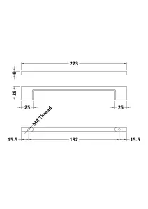 Furniture Handle Square D Shape Handle, 223mm (192mm Centres) - Chrome