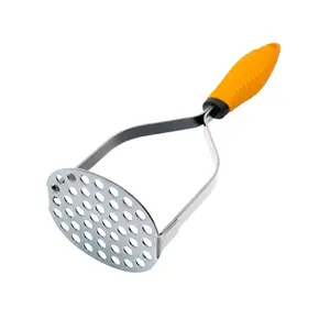 Deiss Pro Heavy Duty Stainless Steel Potato Masher with Non-Slip Rubber Handle Orange/Silver