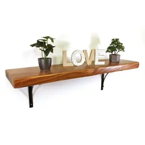 Wooden Rustic Shelf with Bracket BOW Black 220mm 9 inches Medium Oak Length of 70cm