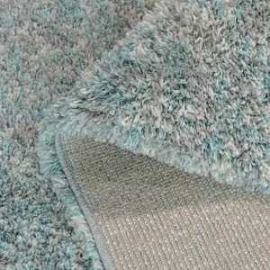 Super Soft Mottled Tonal Duck Egg & Grey Shaggy Area Rug 80x150cm