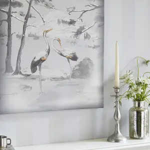 Laura Ashley Animalia Cranes Grey Canvas art (H)80cm x (W)60cm