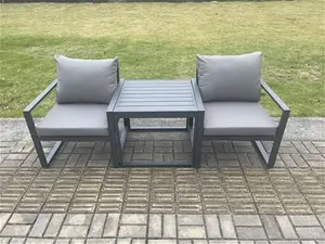 Fimous Dark Grey Aluminium 3 Pieces Garden Furniture Sofa Set Chair With Table Including Cushions