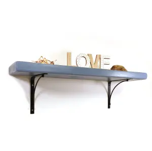 Wooden Rustic Shelf with Bracket BOW Black 170mm 7 inches Nordic Blue Length of 100cm