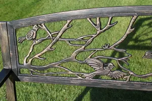 Metal Garden Bench with Cast Iron 'Birds Design' Back Rest