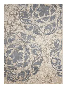 Blue Luxurious Modern Floral Easy to Clean Rug For Bedroom & Living Room-160cm X 221cm