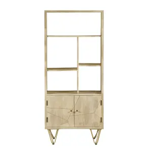 Nirvana Solid Light Mango Wood Multi Shelf Bookcase With 2 Doors