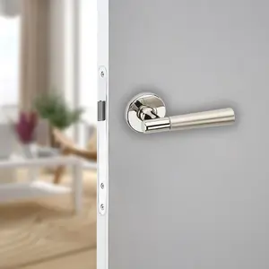 URBNLIVING 116mm Length 8 Pcs Lille Metal Polished & Satin Nickel Lever Latch Door Handles Set