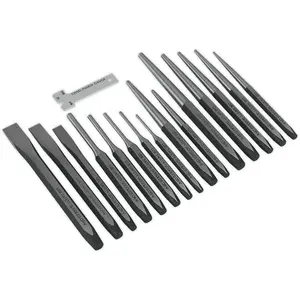 16 Piece Durable Steel Punch and Chisel Set with Sharpening Gauge for Precision Work