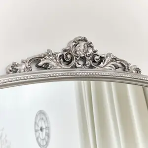 Melody Maison Extra Large Arch Antique Silver Ornate Overmantle Mirror - 152cm x 128cm