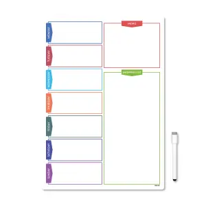 Colour Shopping List Fridge Planner Magnetic Whiteboard with Marker A3 Week Daily Planner