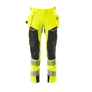 Mascot Accelerate Safe Trousers with Holster Pockets - Hi-Vis Yellow/Dark Navy   (38.5) (Leg Length - Long)