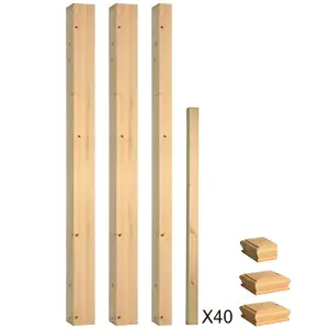 Solid Pine Complete 90mm Square Newel Post and 41mm Spindle Kit UK Manufactured Traditional Products Ltd