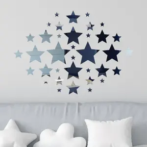 Walplus Silver Stars Mirror Art - 136pcs