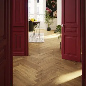 GoodHome Visby Herringbone Blonde Wood effect Oak Solid wood flooring, 1.94m²