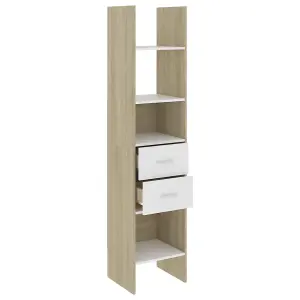 Berkfield Book Cabinet White and Sonoma Oak 40x35x180 cm Engineered Wood