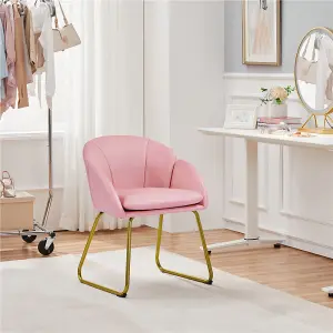 Yaheetech Simple Pink Flower Shape Faux Leather Armchair with Golden Metal Legs