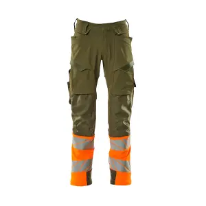 Mascot Accelerate Safe Trousers with Kneepad Pockets - Moss Green/Orange  (33.5) (Leg Length - Long)