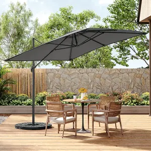 2.5M Dark Grey Rotatable Crank Tilt Garden Roman Umbrella Cantilever Parasol with Fillable Base