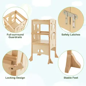 Costway Kids Kitchen Step Stool Height Adjustable Folding Toddler Kitchen Wooden Helper