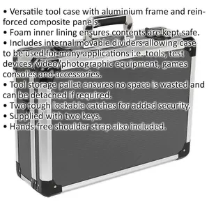 Durable 450 x 330 x 150mm Aluminium Tool Case with Adjustable Dividers for Electronics Storage