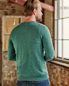 Mens Cashmere & Merino Classic V Neck Knitted Jumper Green | Woolovers