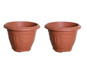 2 x Terracotta Colour Round Venetian Pot Decorative Plastic Garden Flower Planter Pot 43cm