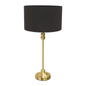 ValueLights Maggie Gold Metal Candlestick Slim Table Lamp with Charcoal Fabric Drum Lamp Shade