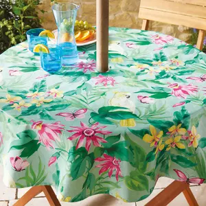 Outdoor PVC Tablecloth - Home or Garden Dining Table Cover, Spill & Scratch Protection - Square, 137 x 137cm, Paradise