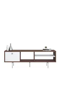 Mika TV Stand with 3 Shelves and 1 Cabinet, 140 x 35 x 45 cm TV Unit Table for TVs up to 60 inch, Walnut