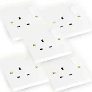 5x White Single UK Mains Wall Plug Socket 1 Gang 240V 13A Power Plate Outlet