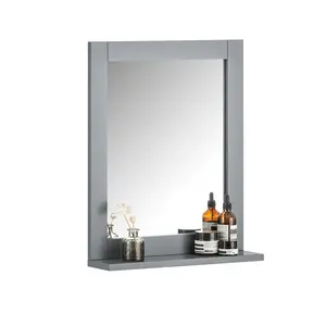 Lyndora Wood Flat Wall Mirror with Shelves Dark Grey