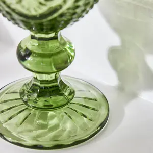 Set of 8 Vintage Luxury Green Embossed Drinking Wine Glass Wine Goblets 310ml