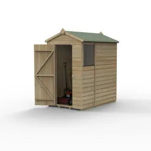 Forest Garden Beckwood Shiplap 6x4 ft Apex Natural timber Wooden Pressure treated Shed with floor & 1 window - Assembly service included