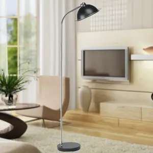 First Choice Lighting Bauhaus Black Dome Floor Lamp with Chrome Detail