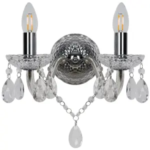 GoodHome Gacruz Traditional Clear & Grey Chrome effect Double Wall light