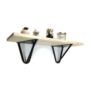 Solid Pine Rustical Shelf Primed Black Hairpin Bracket Style 20x70cm