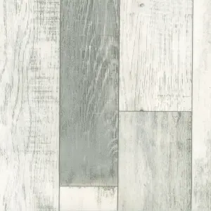 White Grey Wood Effect Vinyl Flooring For LivingRoom, Kitchen, 2.7mm Thick Cushion Backed Vinyl Sheet-6m(19'8") X 2m(6'6")-12m²