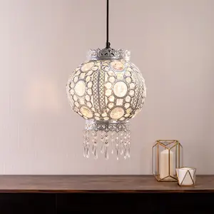 ValueLights Moroccan Bazaar Style Easy Fit Silver Chandelier Ceiling Light Shade with Jewel Droplets - Bulb Included