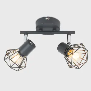 ValueLights Angus Grey Ceiling Bar Spotlight and E14 Golfball LED 4W Warm White 2700K Bulbs