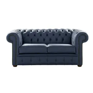 Chesterfield 2 Seater Shelly Suffolk Blue Real Leather Sofa Settee Bespoke In Classic Style