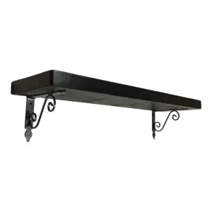 Solid Wood Handmade Rustical Shelf Black Ash 175mm 7 inch with Silver Metal Bracket WOZ Length of 140cm