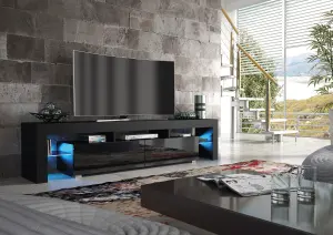 Nova TV Unit 200cm Black High Gloss Doors with LED Lighting - Creative Furniture