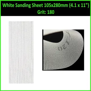 Sanding Sheet White Abrasive Mesh Plaster Finish Hand Sander Screen Strips 105x280mm Grit: 180 - Pack of 10