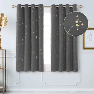 Deconovo Eyelet Blackout Curtains, Gold Constellation Printed Thermal Curtains for Bedroom, 66 x 54 Inch, Light Grey, 2 panels